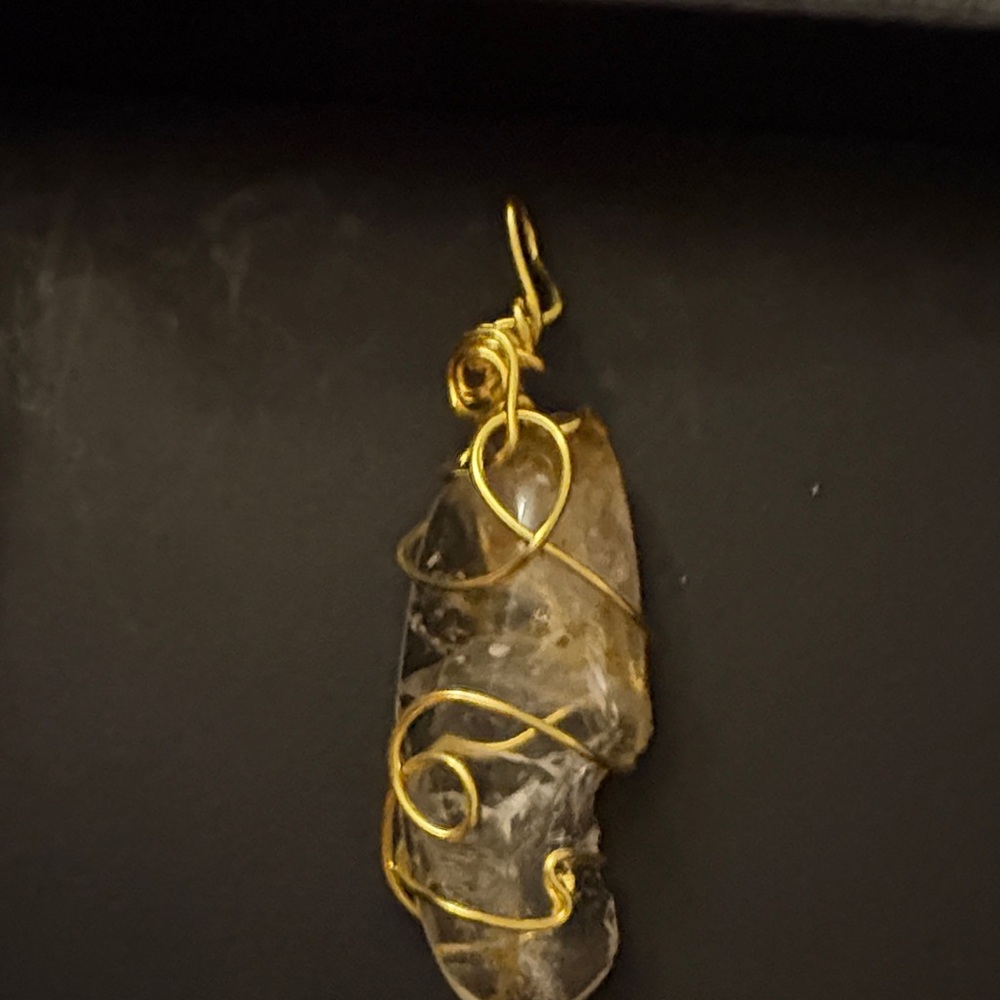 MAKE AN OFFER Artisan Gold Wire Wrapped Golden Healer Crystal Pendant